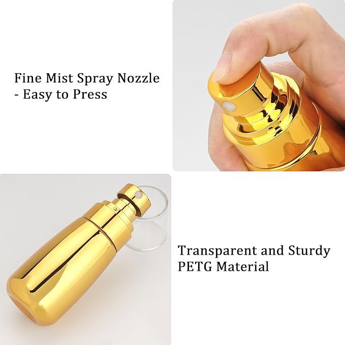 Travel Spray Bottle 3 Pack 2oz 60ml Gold+Pink+Clear | Leak Proof, TSA Approved, Fine Mist, Empty Plastic Refillable Containers, For Hair Perfume Toners Rose Water Cosmetics