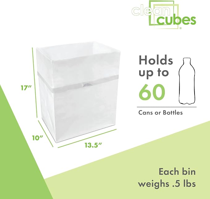 Clean Cubes 13 Gallon Disposable Pop-Up Trash Cans, 3-Pack (White) | Extra Trash Space for Parties and Events, No Assembly Required, Built-In Liner, Wire-Reinforced Opening Stays Fully Open
