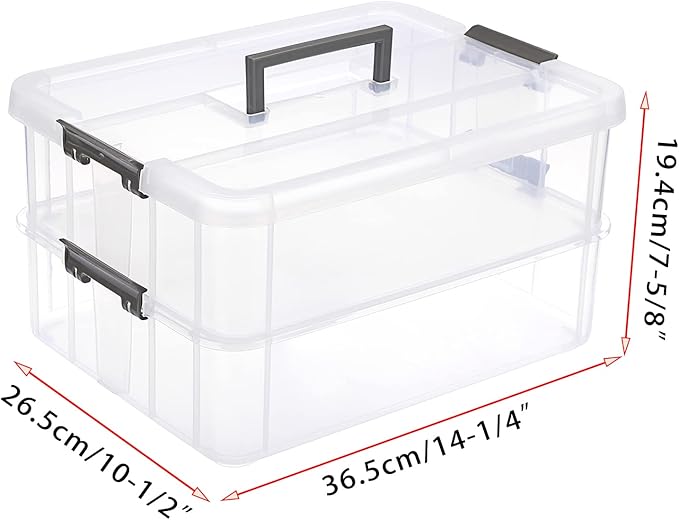 BTSKY 2 Layer Stack & Carry Box, Plastic Multipurpose Portable Storage Container Box Handled Organizer Storage Box for Organizing Stationery, Sewing, Art Craft, Jewelry and Beauty Supplies Dark Grey | Multipurpose Craft Organizers and Storage for Organ...