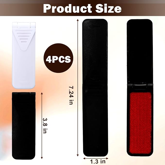 6 Pcs Foldable Lint Brush for Clothes, Portable Lint Remover Brush, Reusable Travel Lint Brush for Furniture, Sofa, Pet Hair, and Fabric Fluff Dust Removal Tool (Black + White)