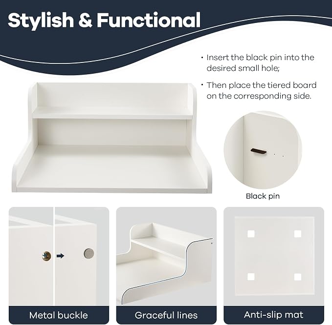 Washer Dryer Countertop 2 Tier 28 inches Wide, Laundry Shelf Topper with Edge, 28" W x 28" D x 12" H Laundry Space Organizer, White