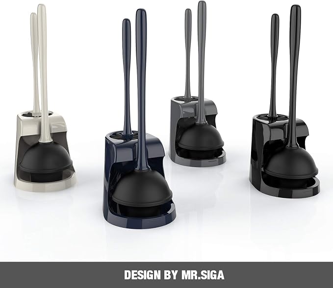 MR.SIGA Toilet Plunger and Brush Combo for Toilet Cleaning, Black, 2 Set | Heavy duty toilet brush and plunger set, toilet bowl brush and plunger with holder