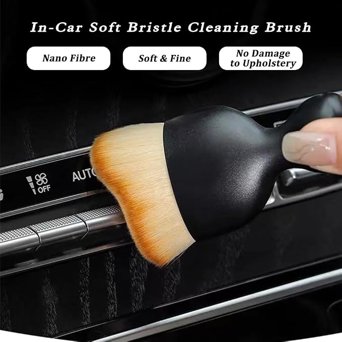 2 Pcs Car Detailing Brush, Car Interior Wash Brush Cleaning Brush, Yellow | Car Brush Ideal for Exterior, Dashboard, AC Vents, Leather & Engines, Soft Bristles