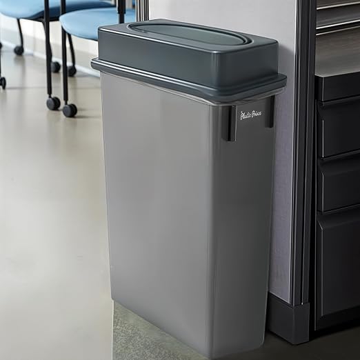 PLASTIC PRINCE 23 Gallon Slim Trash Can with Swing Lid Commercial Gray Rectangular Garbage Can with Drop Shot Lid Waste Bin with Double Flip Top for Restaurant Home Kitchen Office 3 Pack
