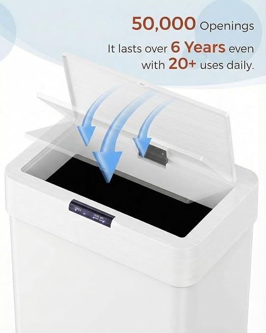 TLSUNNY 18.5 Gallon Motion Sensor Trash Can,Touchless Automatic Garbage Can | Brushed Stainless Steel Smart Bin ,with Bag Holder,Soft Close Lid,for Kitchen,Office,RV,Bedroom,Living Room (White, 70L)