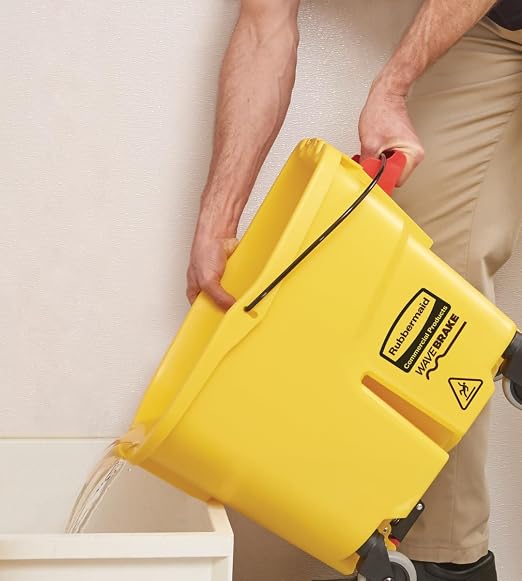 Rubbermaid Commercial Products WaveBrake 26 Qt. Side-Press Mop Bucket and Wringer Combo on Wheels, Yellow, for Professional/Industrial/Business Heavy-Duty Floor Cleaning/Mopping