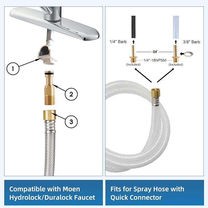 Universal Kitchen Sink Side Sprayer Replacement with Quick Adapter, Chrome | NSF/ANSI/CAN 372 Certified, Compatible with Moen/Delta, Sink Faucet Sprayer Attachment/Hose/Holder, Pull-Out Side Sprayer