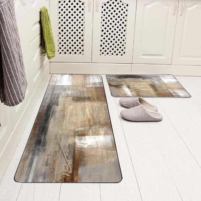 TOMWISH Brown Kitchen Rugs Washable Absorbent Runner Rugs for Kitchen | Front of Sink Dining Room Home Office Laundry 18"X48"+18"X30" Kitchen Decor and Accessories