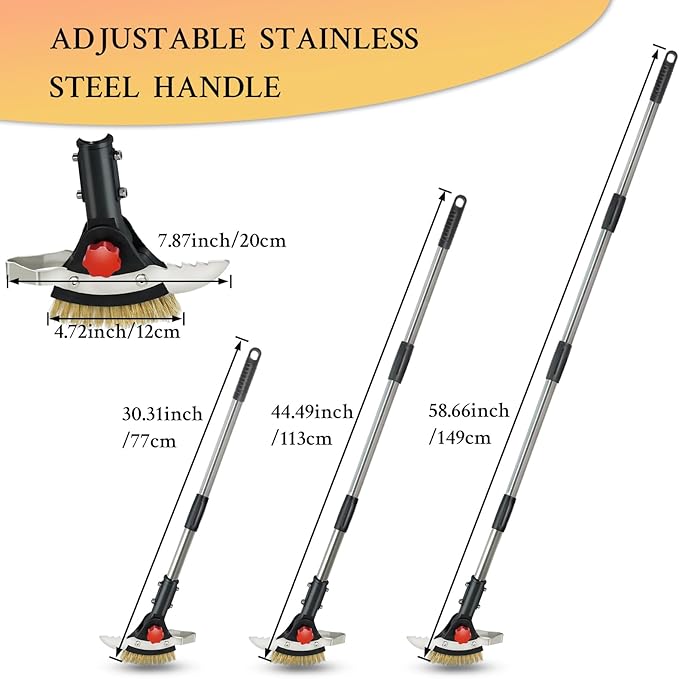 Crevice Weeding Tool Long Handle - Weed Scraper for Patio Pavers | Stainless Steel Weed Brush & Dual Scrapers, Adjustable 30.3"-58.66" Handle, for Driveway Sidewalk Patio Paver Crevice Weeding