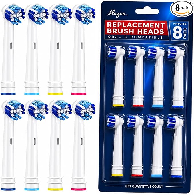 Alayna Toothbrush Heads Compatible with Oral-B, Precision Style, 8 Pack | Replacement Brush Head Refills Compatible with Braun Oral-B Pro 1000, 3000, 5000, 7000, 8000, 9600 and Most Click-On Handles