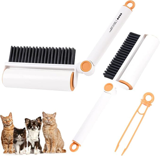 3-in-1 Pet Hair Remover Tool: Soft Dust Brush, Lint Roller for Clothes & Bench Brush with 180° Adjustable Handle, Pet Hair Removal for Dog/Cat Hair on Clothes, Bed, Sofa (White, One Size)