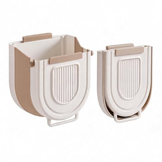 Wall-Mounted Collapsible Trash Can for Kitchen - 2026 Multipurpose Folding Waste Bin for Peels, Recycling & Space-Saving - Creative Design Beige 10.8