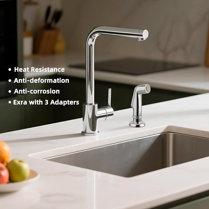 Universal Kitchen Sink Side Sprayer Replacement with Quick Adapter, Chrome | NSF/ANSI/CAN 372 Certified, Compatible with Moen/Delta, Sink Faucet Sprayer Attachment/Hose/Holder, Pull-Out Side Sprayer