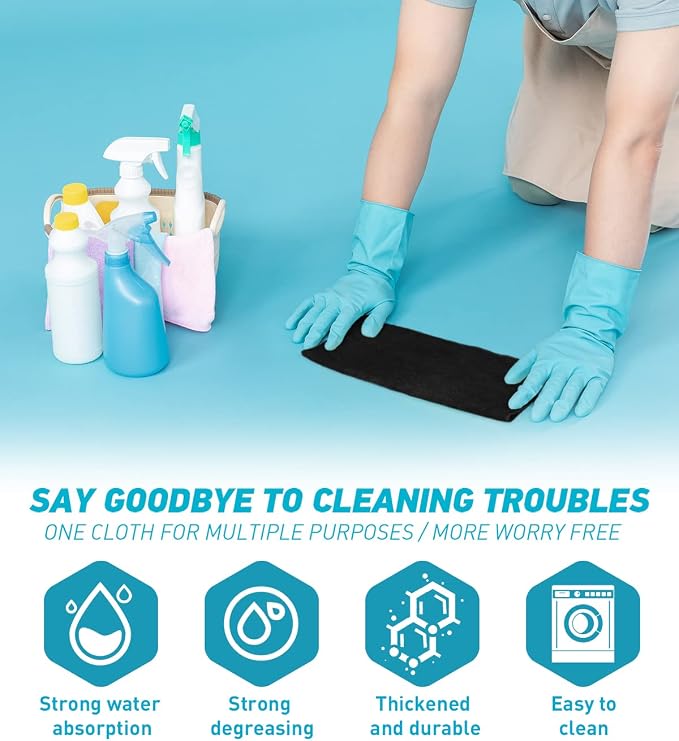 Microfiber Cleaning Cloth-50Pcs (13x13 inch) Ultra Soft Highly Absorbent Rags for Cleaning, Reusable and Lint Free Towels for Housekeeping-Machine Wash (Black)