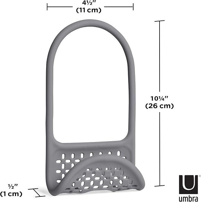 Umbra Sling Flexible Sink Caddy, Elastic Non-Slip Sponge Holder, Dark Grey