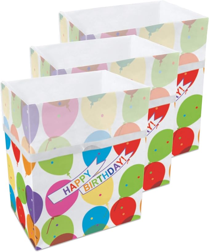 Clean Cubes 13 Gallon Disposable Pop-Up Trash Cans, 3-Pack (Birthday) | Extra Trash Space for Parties and Events, No Assembly Required, Built-In Liner, Wire-Reinforced Opening Stays Fully Open