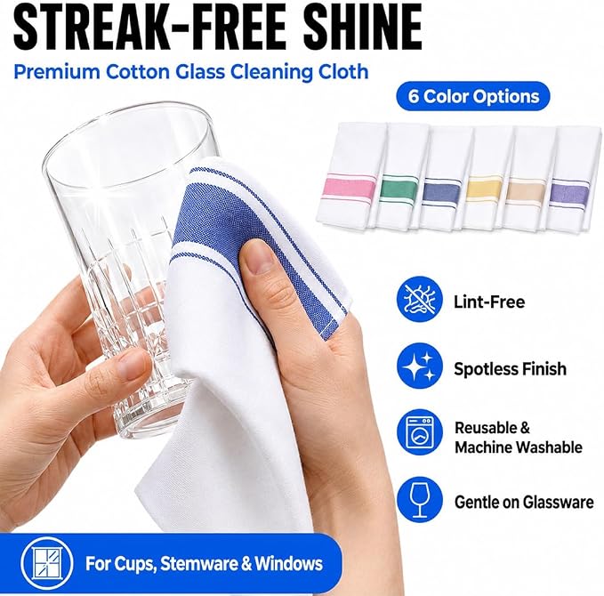 Premium Cotton Glass Cleaning Cloth, Highly Absorbent Wine Glass Polishing Cloths, Streak Free Lint-Free, Reusable Fast Drying Towels Polish Cloth for Glass Window Mirror (5*Beige, 20 * 28in)