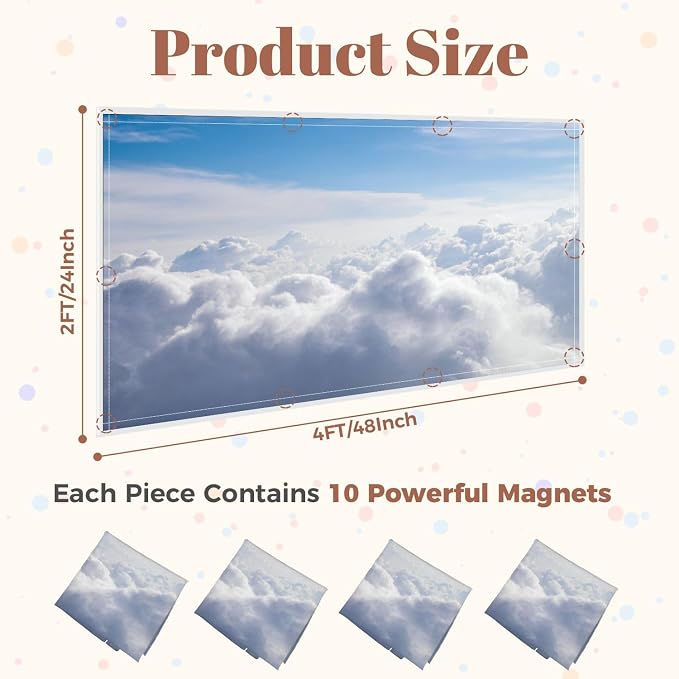 4 Pack Fluorescent Light Covers for Ceiling Lights Clouds Decorative Magnetic Light Cover Light Filters for Classroom Office Home