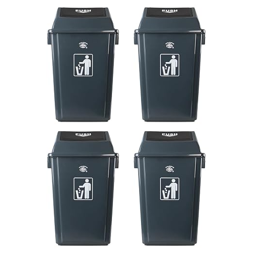 4-Pack 18 Gallon Swing-Top Trash Can, Plastic Garbage Bin | Large Kitchen Wastebasket, Swing Lid, Durable Plastic, Space-Saving Design, Gray
