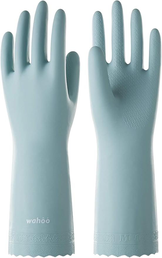 LANON wahoo Cleaning Gloves with Cotton Flocked Liner, Surf Spray, Small | Dishwashing, Latex Free, Skin-Friendly, Dishes Washing, Reusable, DEHP-Free, Non-Slip, Household Kitchen Gloves