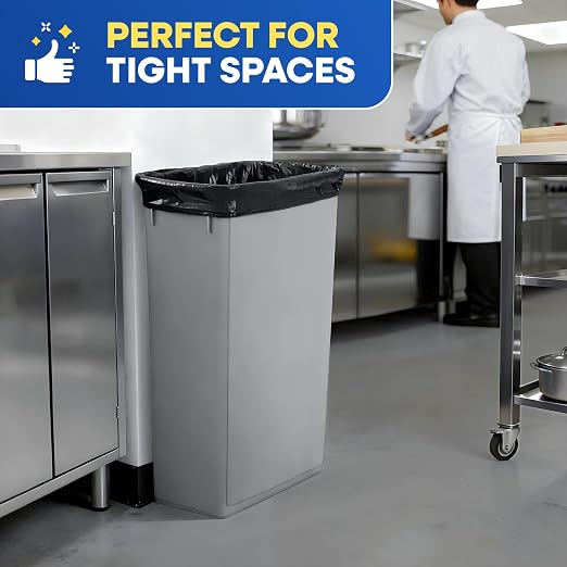 PLASTIC PRINCE 23 Gallon Slim Trash Can Kitchen, Commercial Tall Trash Bin Narrow, Rectangular Slim Jim Skinny Garbage Can for Home Garage Cabinet Restaurant, 2 Pack, Gray