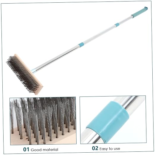PRETYZOOM Stainless Steel Deck Scrub Brush with Handle Heavy Duty for Concrete Floors Patios and Garages Versatile Outdoor Cleaning Tool