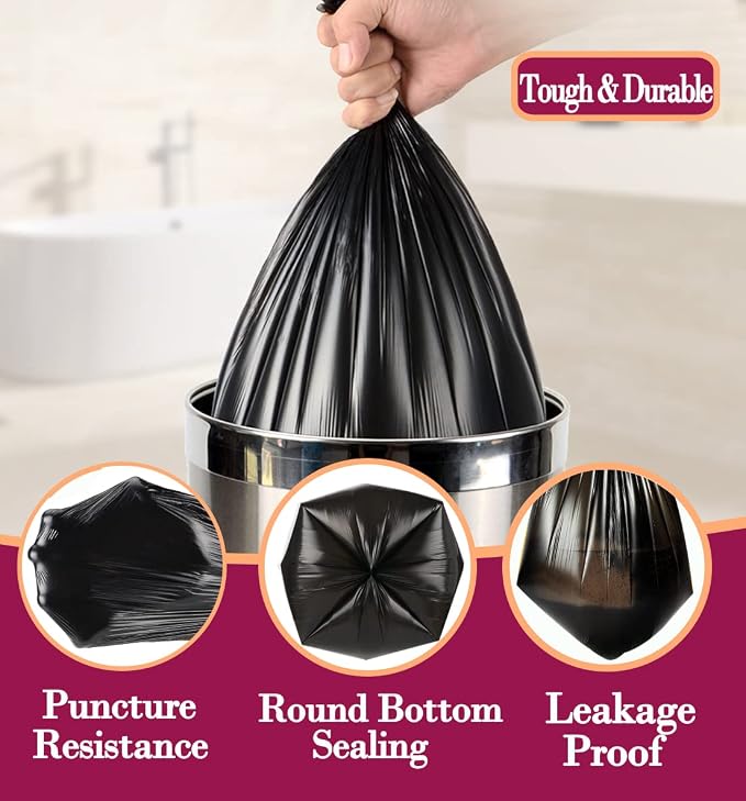 4 Gallon 180pcs Small Black Trash Bags Strong Garbage Bags,Bathroom Trash Can Bin Liners, Plastic Bags for Bedroom, Waste Basket Liner, Fit 12-15 Liter, 3.5,4,4.5 Gal(4G-Black)