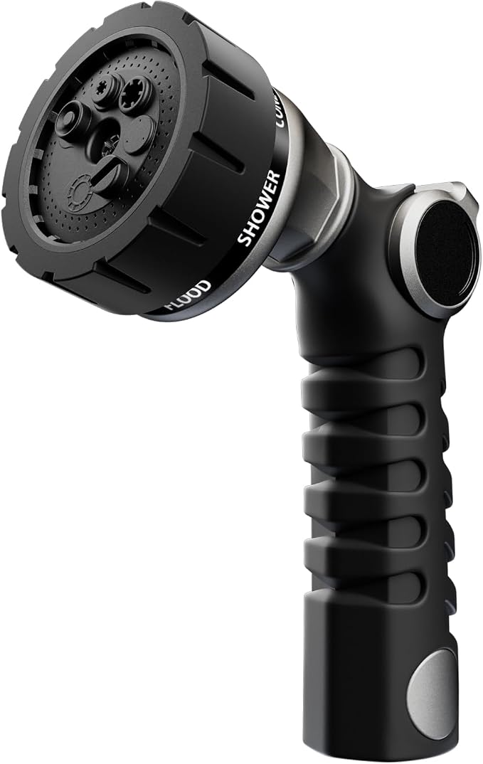 RESTMO Heavy Duty Hose Nozzle, Metal Garden Water Hose Sprayer | 7 Watering Patterns, Thumb Control, On Off Valve, Leak Proof Nozzle Sprayer for Watering Plants, Car & Pet Washing, Silver