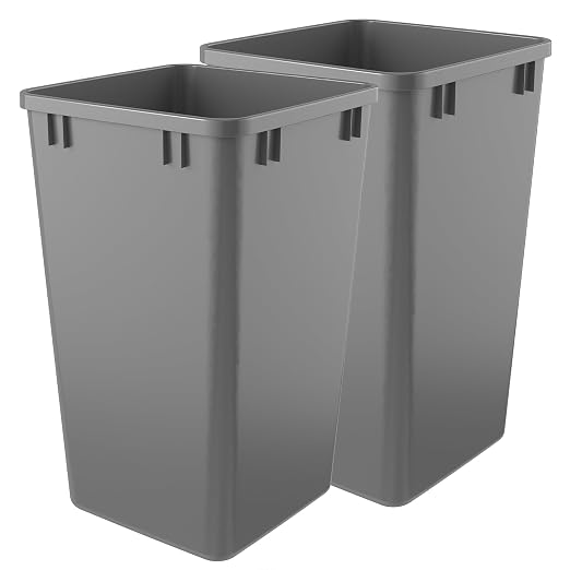 Rev-A-Shelf 27 qt Polymer Replacement Waste Container for Rev-A-Shelf Pullouts, Kitchen Cabinet Trash Can Recycle Bin, RV-1024-17-2, Silver (2-Pack)
