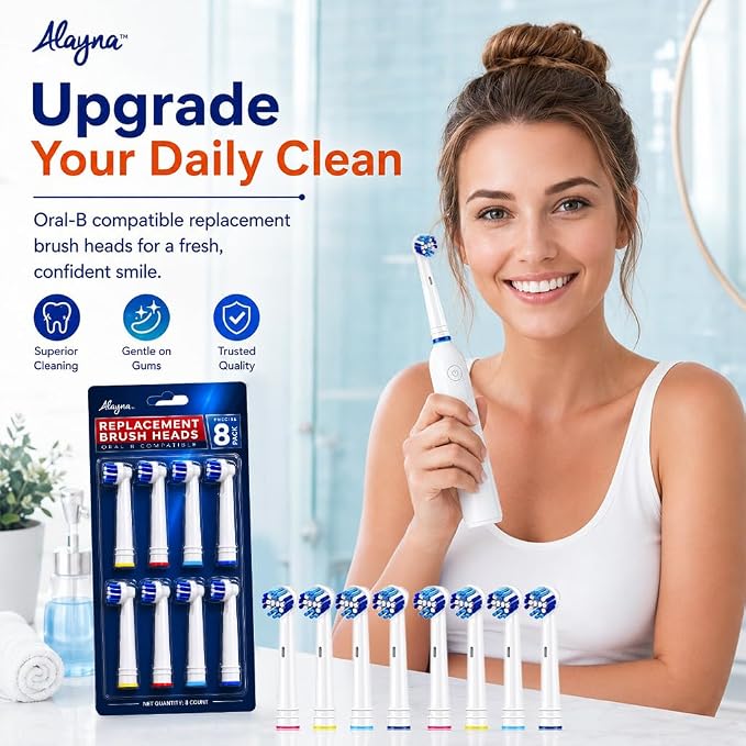 Alayna Toothbrush Heads Compatible with Oral-B, Precision Style, 8 Pack | Replacement Brush Head Refills Compatible with Braun Oral-B Pro 1000, 3000, 5000, 7000, 8000, 9600 and Most Click-On Handles