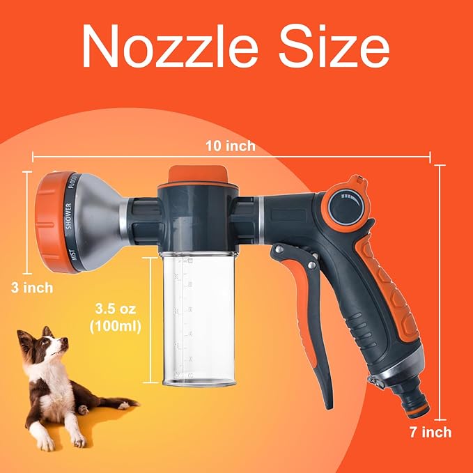 8-in-1 Dog Washing Hose Attachment with Soap Dispenser for Pets | 3.5oz Integrated Foam Water Design, Multi-scene Household Indoor& Outdoor Tool, Labor-saving Ergonomic Handheld Grip