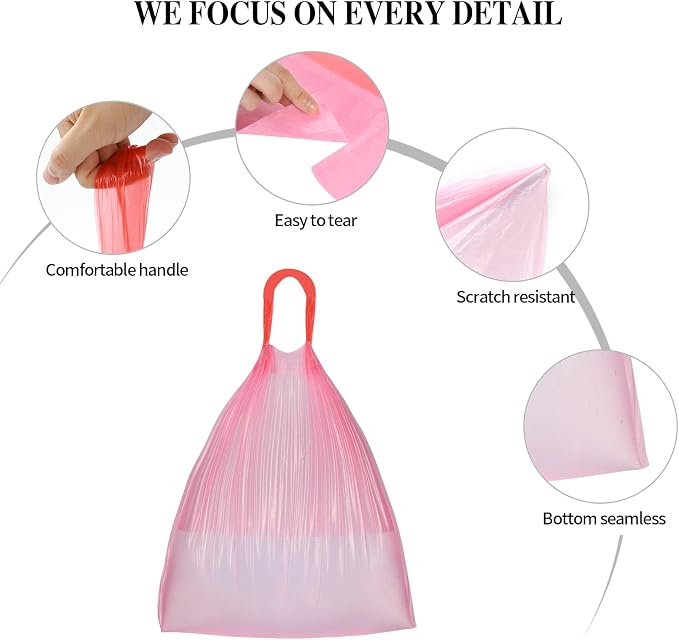 60 Counts Drawstring Small Trash Bags,4 Gallon Small Garbage Bags,Pink | Thicken Drawstring Trash Bags for Kitchen,Bathroom,Bedroom,Home,Office Trash Cans