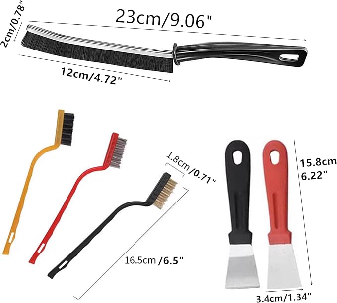 8Pcs Kitchen Crevice Cleaning Brush Set Grill Brush,Multi Purpose Hard Bristle Brushes,Scraper,Rubber Gloves for Deep Cleaning Gap,Car,Sink,Corners,Tight Spaces,Blender,Range Hood,Stove Clean