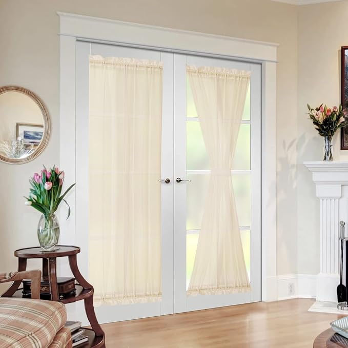 MIULEE Cream Beige 40 x 72 Inches Sidelight Sheer Curtains for French Door | Light Filtering Window Treatment for Narrow Door, Tieback, 2 Panels