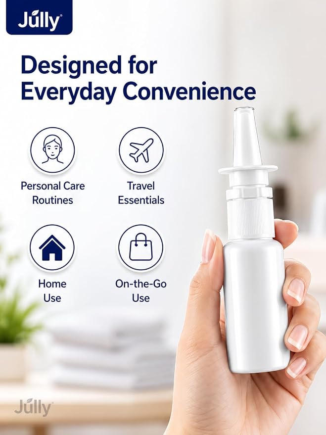 JULLY! 3-Pack 20ML Unique Mist Nasal Spray Bottle – Refillable Pump Sprayer for Nose, Durable HDPE Plastic, Leak-Proof Travel Size for Saline, Personal Care & Home Use, Easy-to-Use Dosage Mechanism