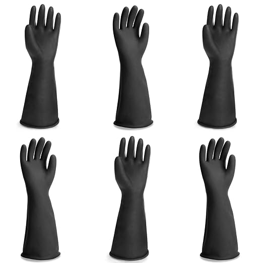 Safety Work Gloves for Men, 3 Pairs Chemical Resistant Elbow Length Gloves, Heavy Duty Rubber Industrial Glove for Cleaning Aquarium, Pool, Chemistry Laboratory, 18" Long, Extra Large