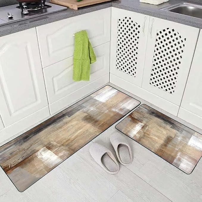 TOMWISH Brown Kitchen Rugs Washable Absorbent Runner Rugs for Kitchen | Front of Sink Dining Room Home Office Laundry 18"X48"+18"X30" Kitchen Decor and Accessories