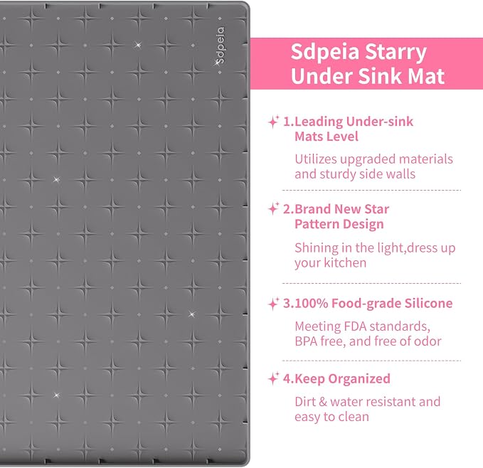 Sdpeia Under Sink Mat 31 in x22 in, Undersink Mats for Bottom of Kitchen Sink Easy to Clean Cabinet Protector with Drain Hole (Grey) Gray