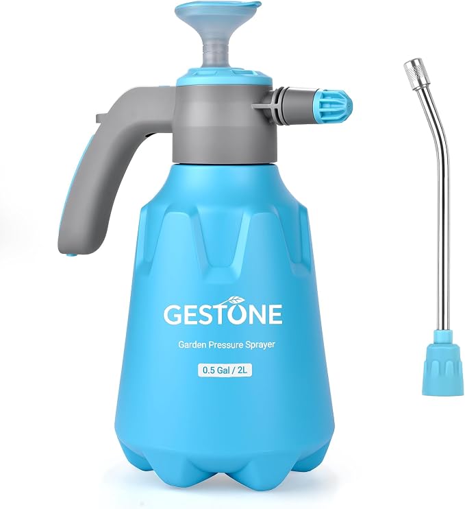 Hand Pump Sprayer 1/2 Gallon, Leak-Proof Plant Mister Spray Bottle | 2L Handheld Garden Pressure Sprayer, Lockable Spray Switch Design, Adjustable Nozzle, Extended Spray Rod, Lawn and Garden