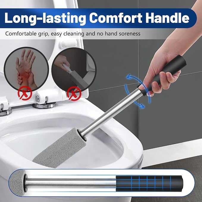 2 Pack Pumice Toilet Cleaner,16.14in Long Handle Toilet Scrubber | 2-pack natural pumice set. Removes hard water, rust & limescale. Safe for toilet, tub, tile, sink & BBQ. 16.14" handle