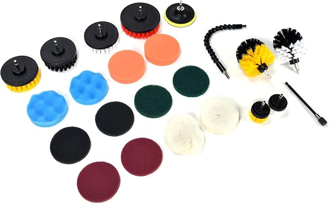 Zerodis 23PCS Drill Brush Kit Grout Cleaner Set Drill Cleaning Kit with 2 Extension Rods for Hard to Places Household Cleaning 23PCS Brush Attachment