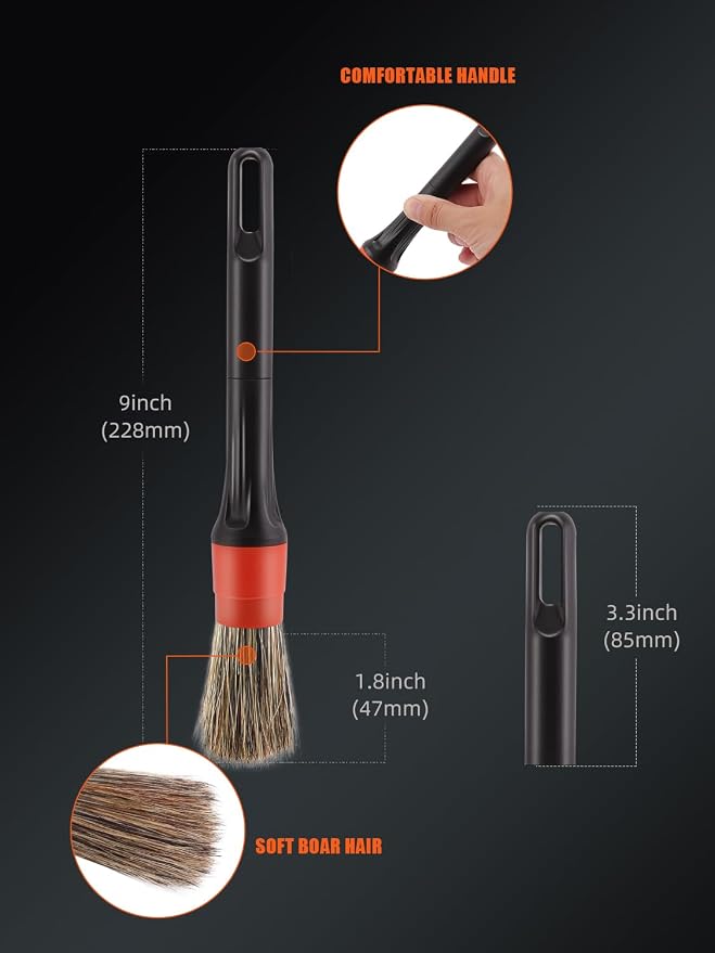 Car Drill Brush, Drill Brush Attachment SPTA 5Pcs Detachable Car Care Detailing Brush Set Soft No Scratch Boar Hair Detail Brush Car Care Detail Brush for Air Vent Automotive Interior Exterior -DF075