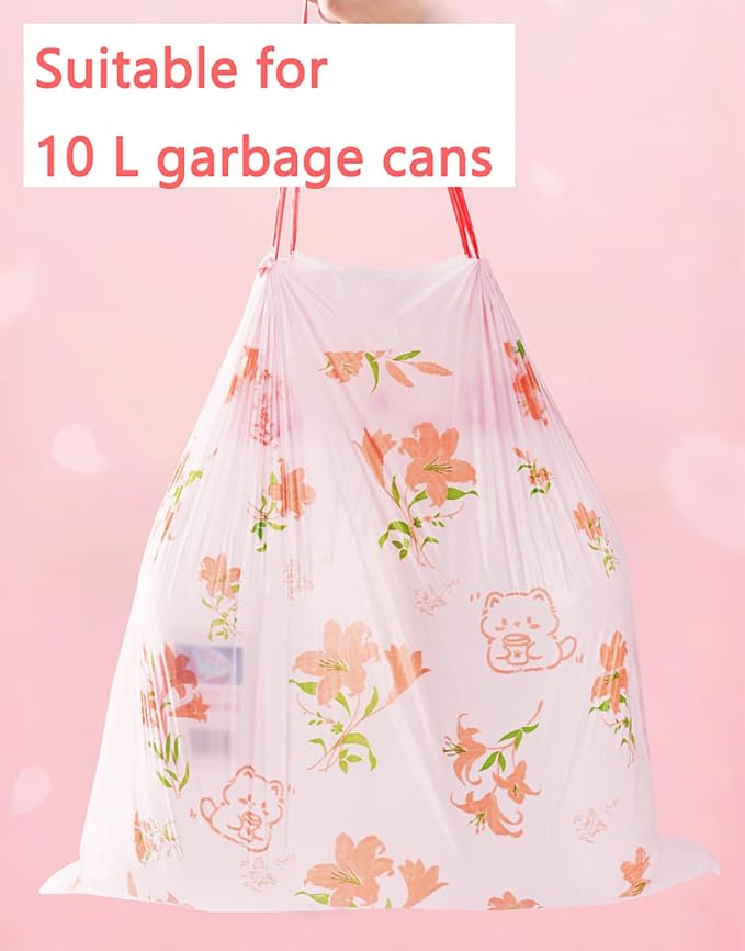 4 Gallon Small Trash Bags 156pcs Tearing-Free Drawstring for Bathroom Office Home Bedroom Trash Can with Pink Lily Printed Garbage Basket Bags