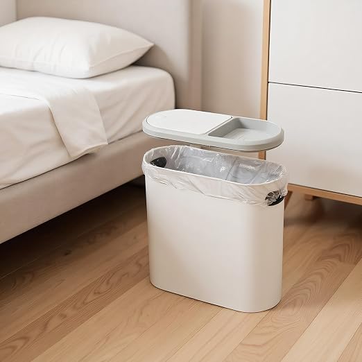 Slim Trash Can with Lid Slim Rubbish Container | Leakproof Rubbish Bin for Apartment RV Office Dormitory Boat Bathroom Bedroom Laundry Room Garage