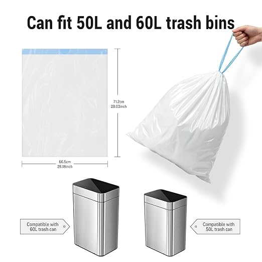 Ducksky Heavy Duty 13-Gallon / 40-60 Liter, 40 Count Drawstring Trash Bags– Extra Strong, Unscented, Leak-Proof & Puncture-Resistant, for Kitchen & Home, Odor-Controlling Seal