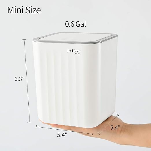 SUBEKYU Mini Desktop Trash Can with Lid,Table Top Trash Can,White 0.6 Gal | Small Square Countertop Garbage Bin, Plastic Tiny Wastebasket for Office Kitchen Coffee Table