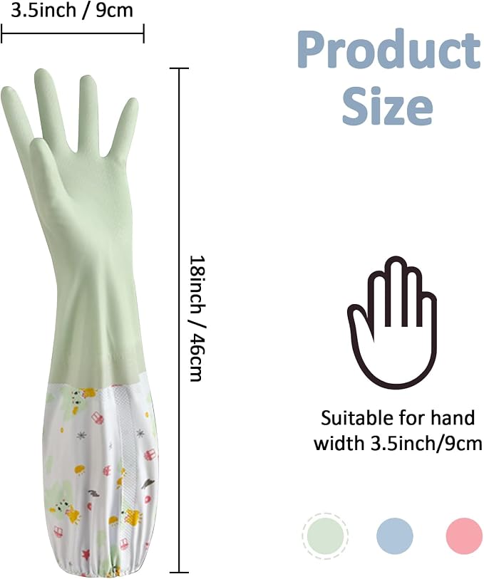 3pcs Dishwashing Cleaning Gloves, Waterproof Reusable Kitchen Long Gloves, Latex-Free Household Gloves for Laundry, Cleaning, Working, Gardening | PVC Material, Odorless. Elbow Length, Textured Grip, Heat-Isolating Lining. Ideal for Dishwashing, Garden...