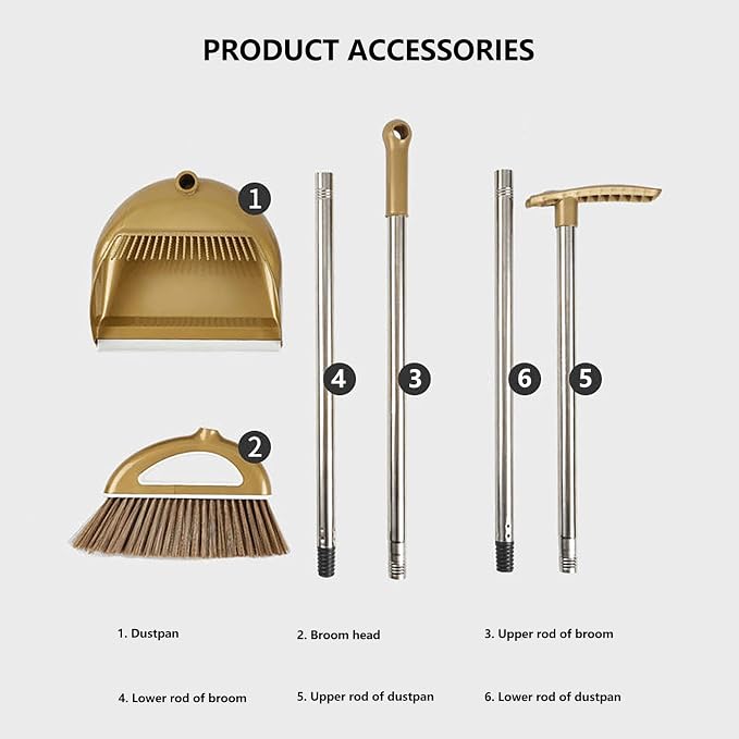 Long Handled Broom and Dustpan Set, 88cm Indoor Broom | Indoor Outdoor Sweeping Tool with Dustpan Combo Set, Long Handle with Upright Stand, Versatile for Home Kitchen Dorms Bath