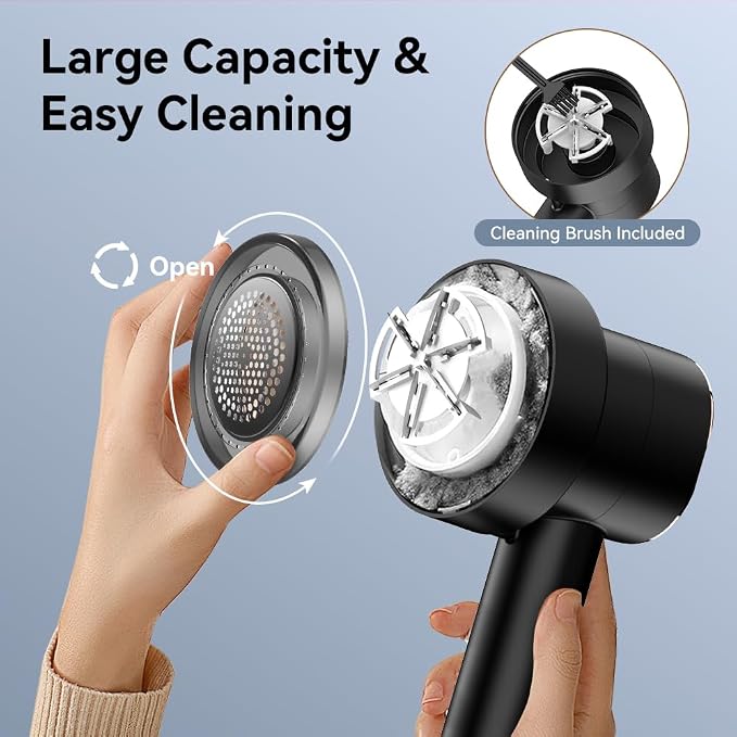Rechargeable Fabric Shaver, 6-Leaf Blades, LED Display, 3 Speeds | Portable Lint Remover Easy to Remove Pilling, Fuzz & Lint Balls from Clothes, Sweater, Couch, Blanket, Furniture, Coat, Black