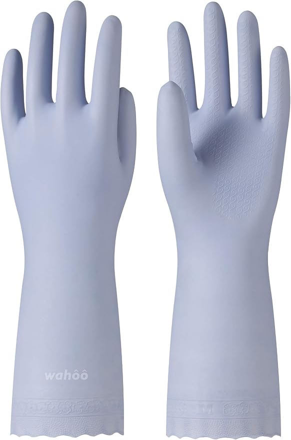 LANON wahoo Cleaning Gloves, Unlined Dish Gloves, Icelandic Blue, Large | Dishwashing, Latex Free, Skin-Friendly, Dishes Washing, Reusable, DEHP-Free, Non-Slip, Household Kitchen Gloves